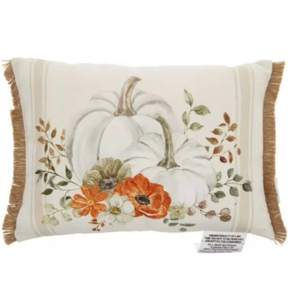 🆕- SET OF 2- White Pumpkin Harvest Pillow Size: 10